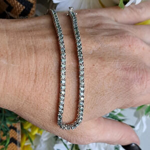 Genuine Blue Moissanite Tennis Bracelet In 925 Sterling Silver.